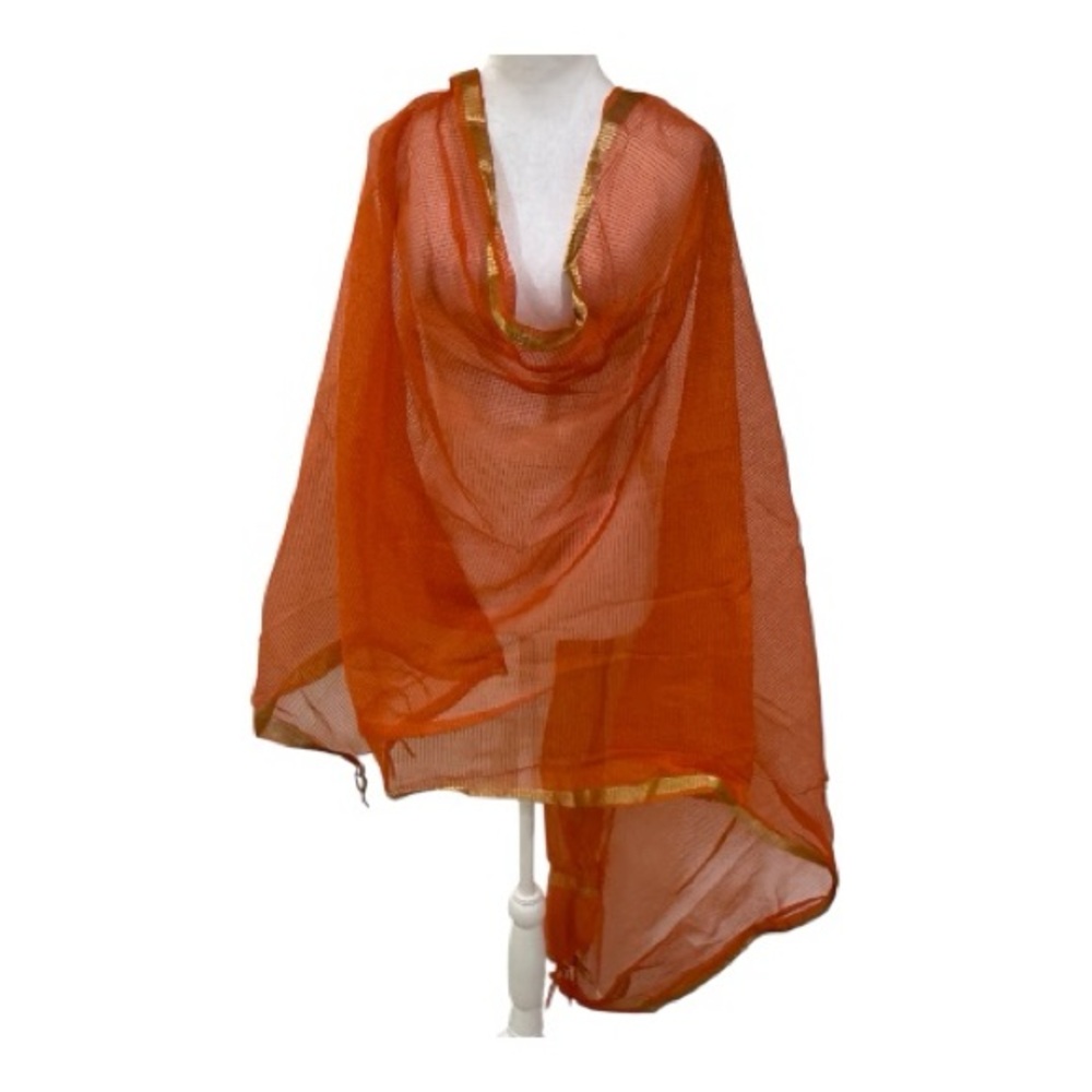 Rust Orange Dupatta with Gold Border - Festive Scarf Ethnic